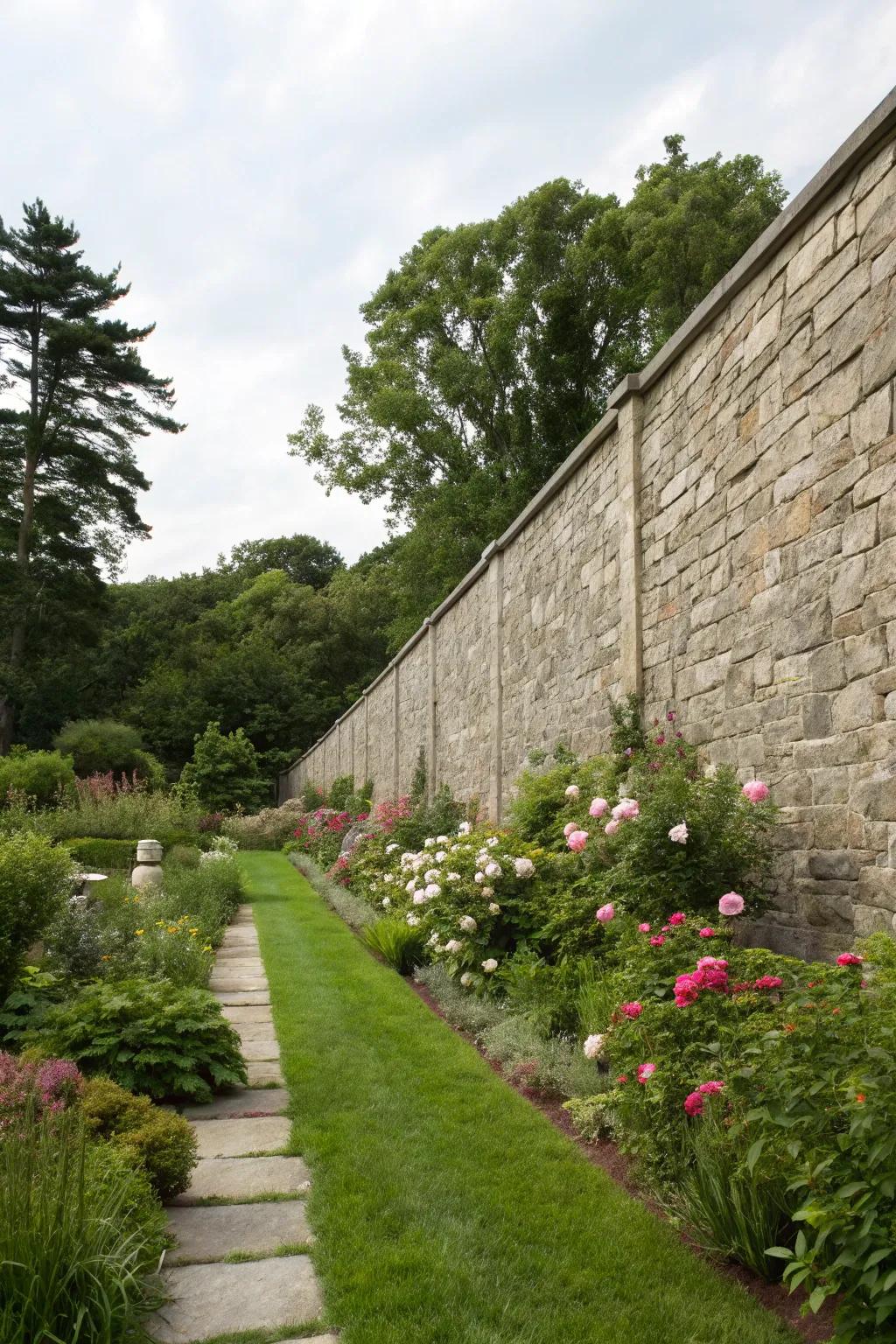 Stone walls provide both privacy and visual appeal.
