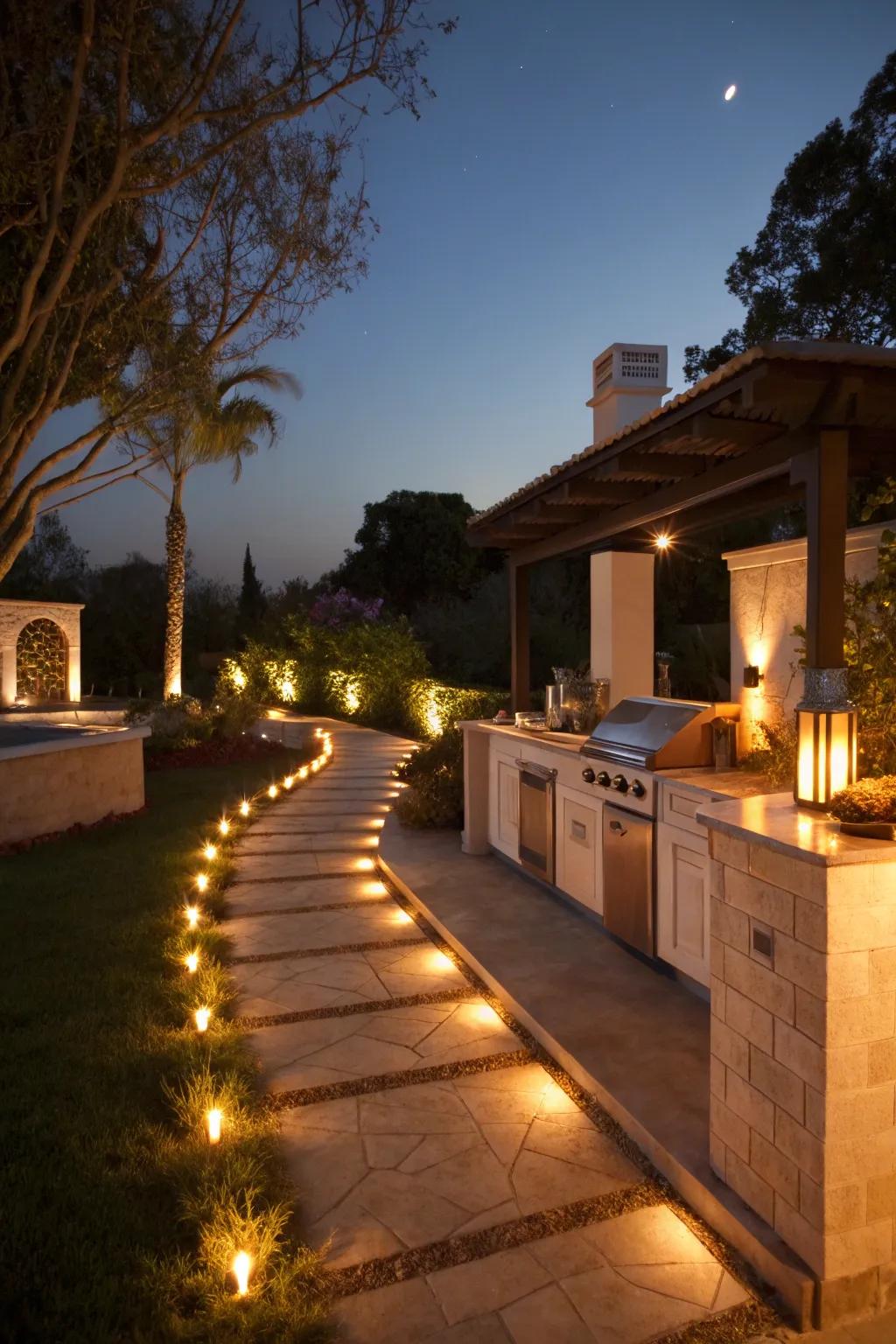 Pathway lighting ensures safety while enhancing the aesthetic.