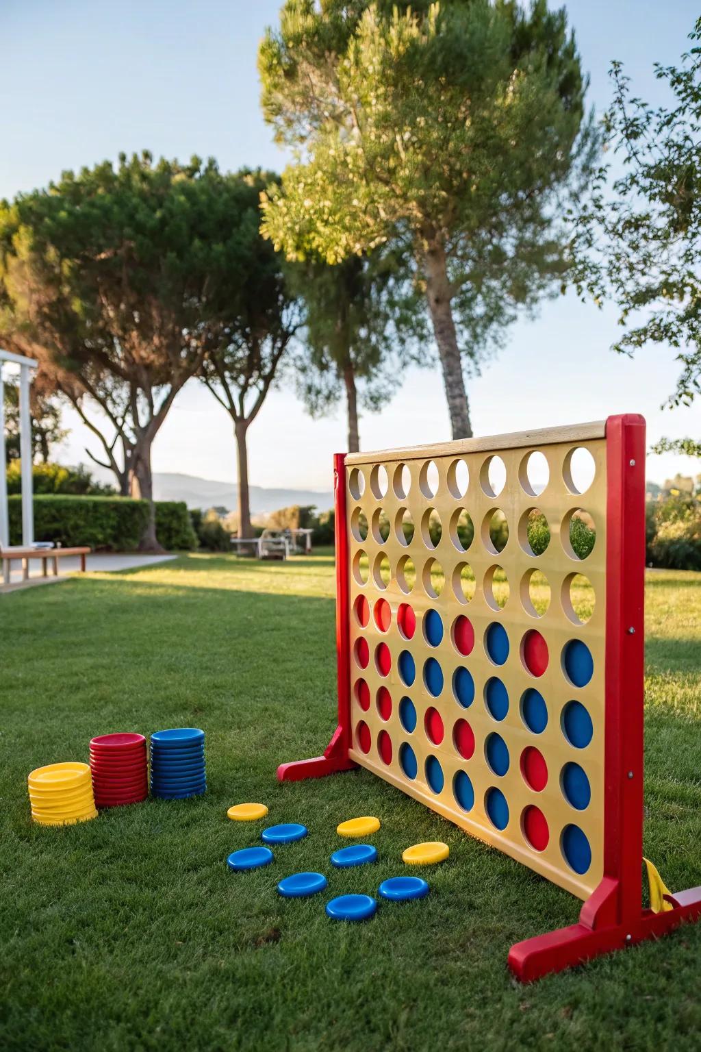 A Jumbo Link Four activity enthralling guests at an outdoor celebration