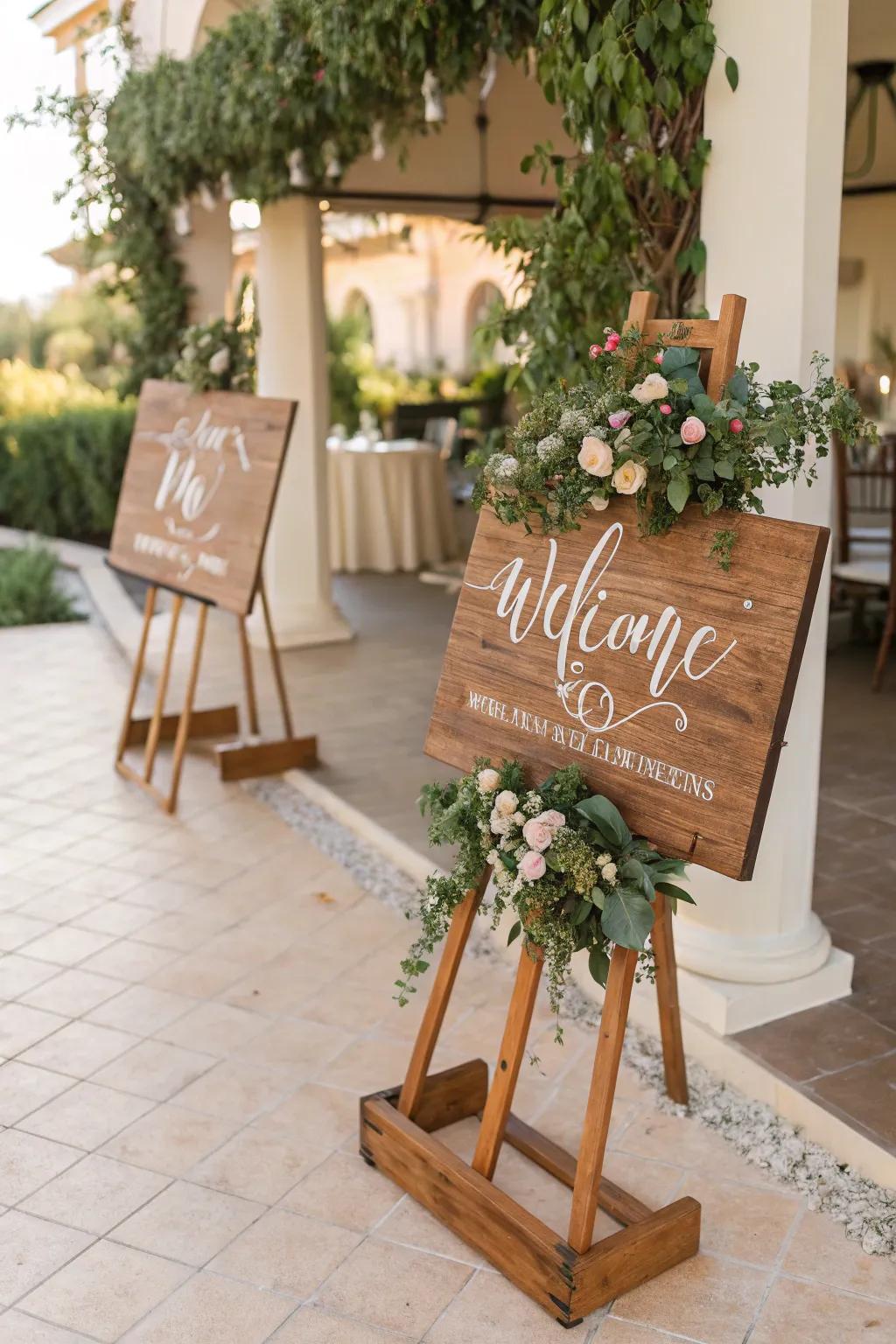 Custom signs direct and welcome guests with flair.