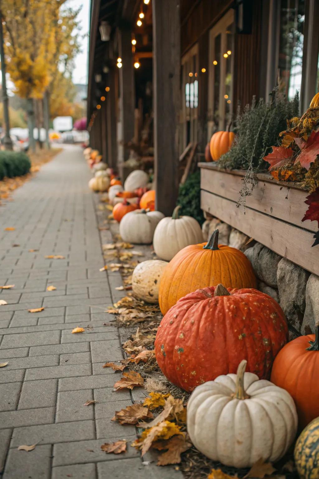 A delightful pumpkin showcase welcomes attendees to your open-air celebration.