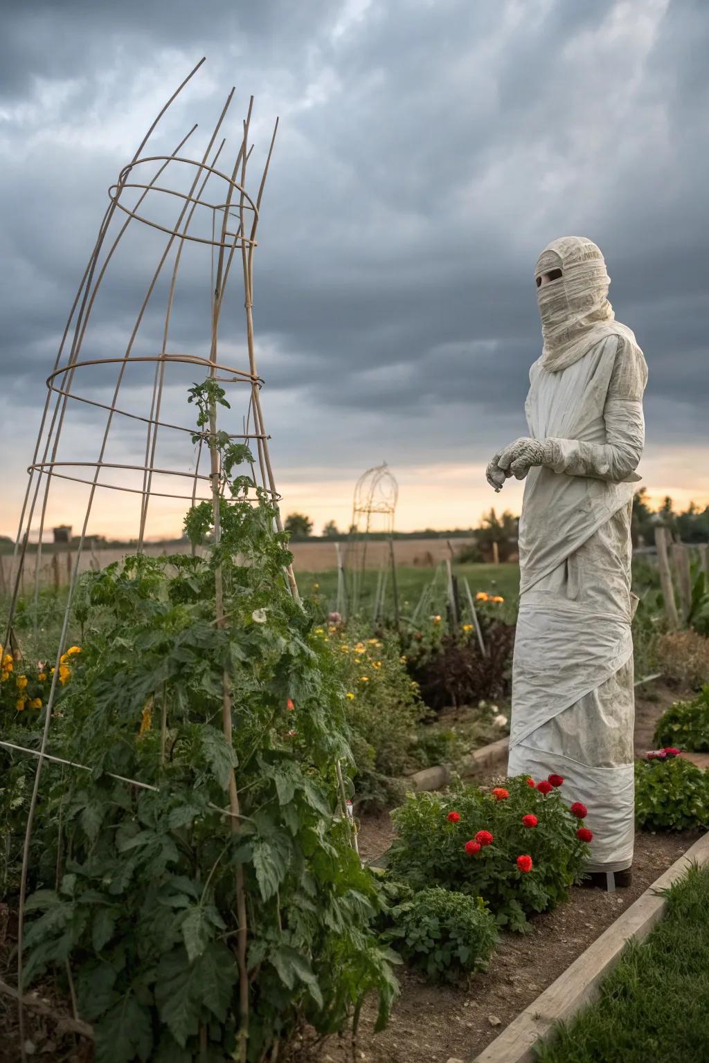 A playful mummy introduces a hint of levity to your Halloween decor.