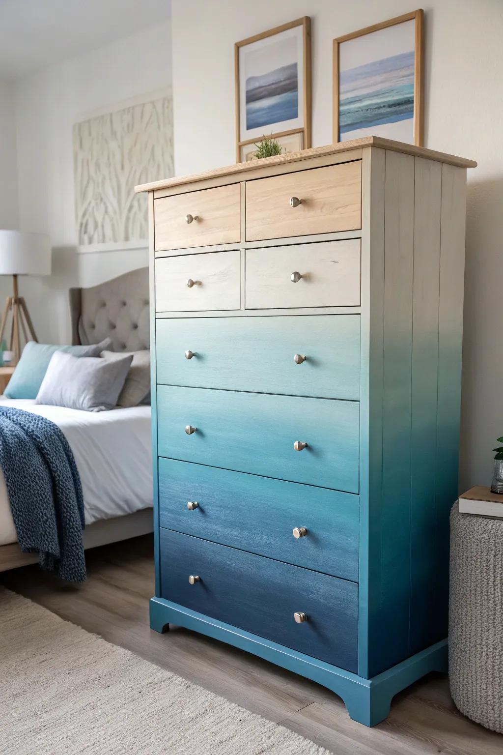 A fading shade effect dresser adds visual interest and depth.