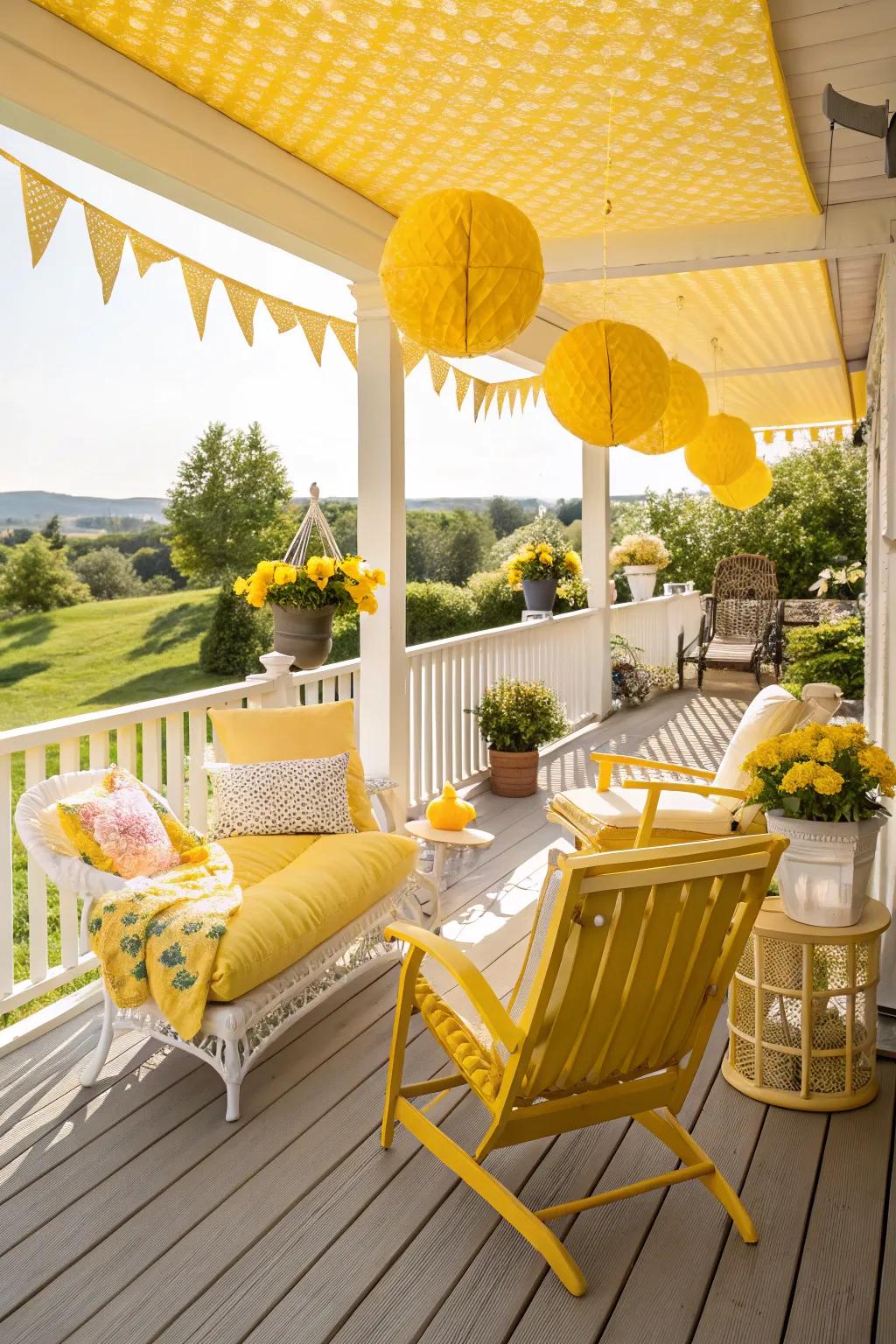 A deck with sunny yellow accents, bringing brightness and joy to the outdoor space.