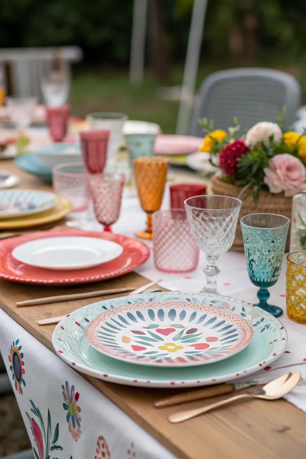 Varied table settings adding a distinctive touch to the party table
