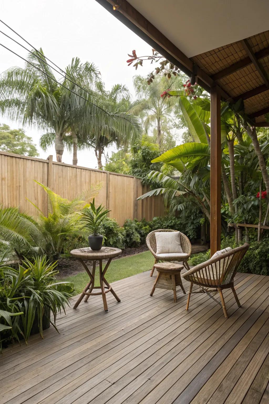 Bamboo slats provide a tropical, eco-friendly ambiance.