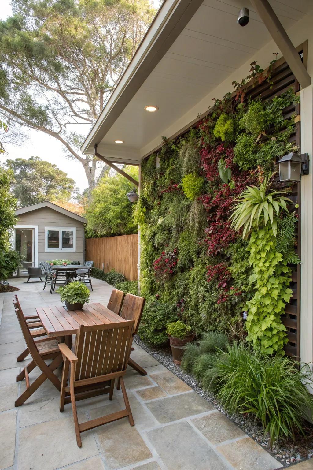 Living walls bring greenery and soft shade to your patio.