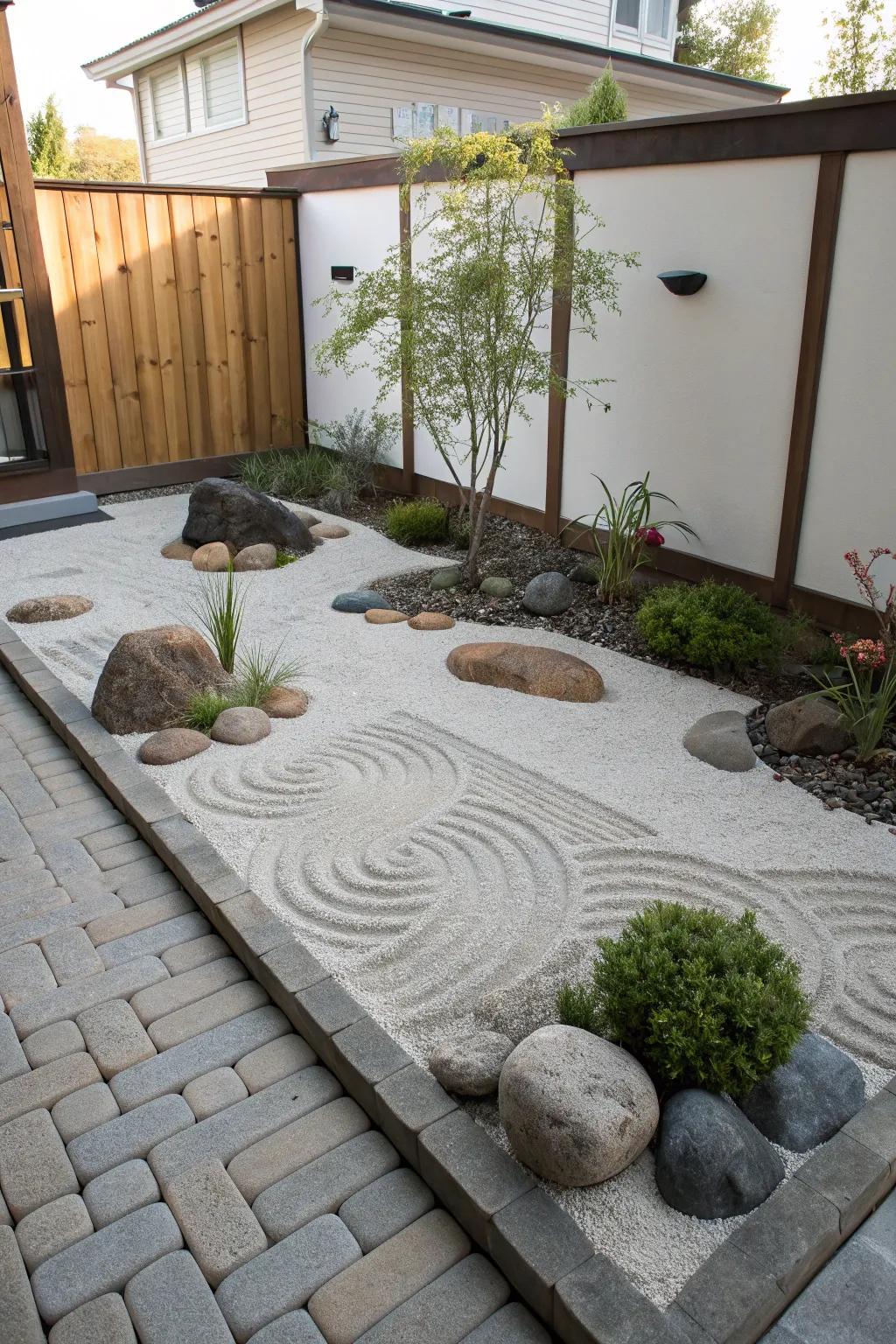 A Zen garden area adds peace to your patio.