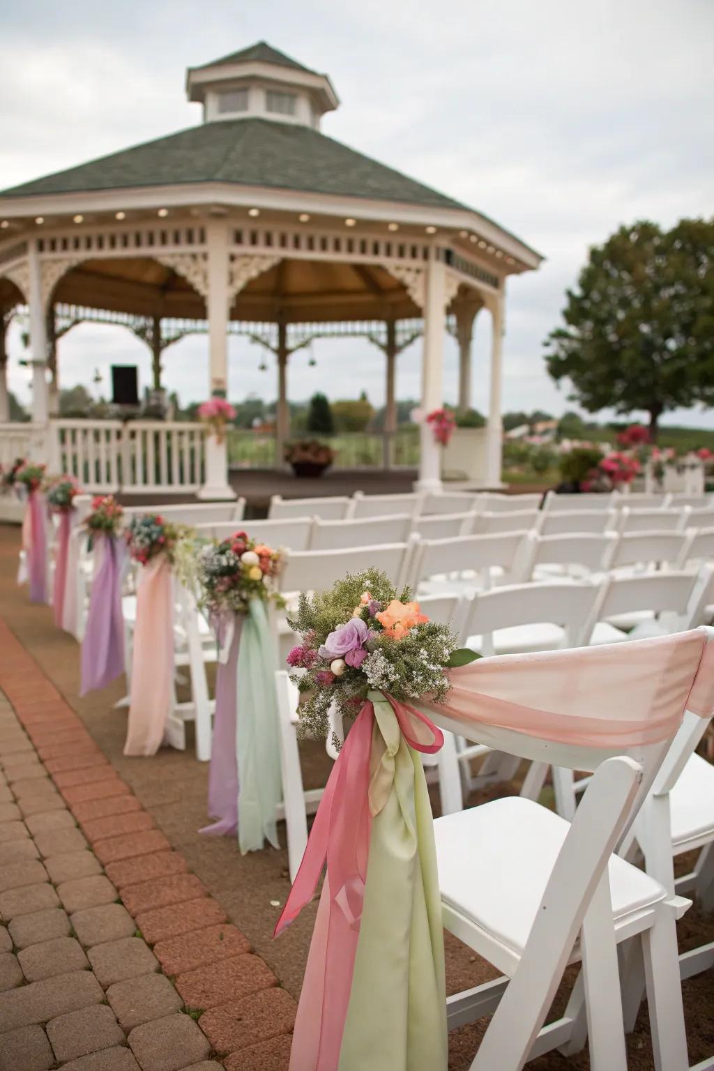 Satin ornaments append a whimsical and playful accent to the design.