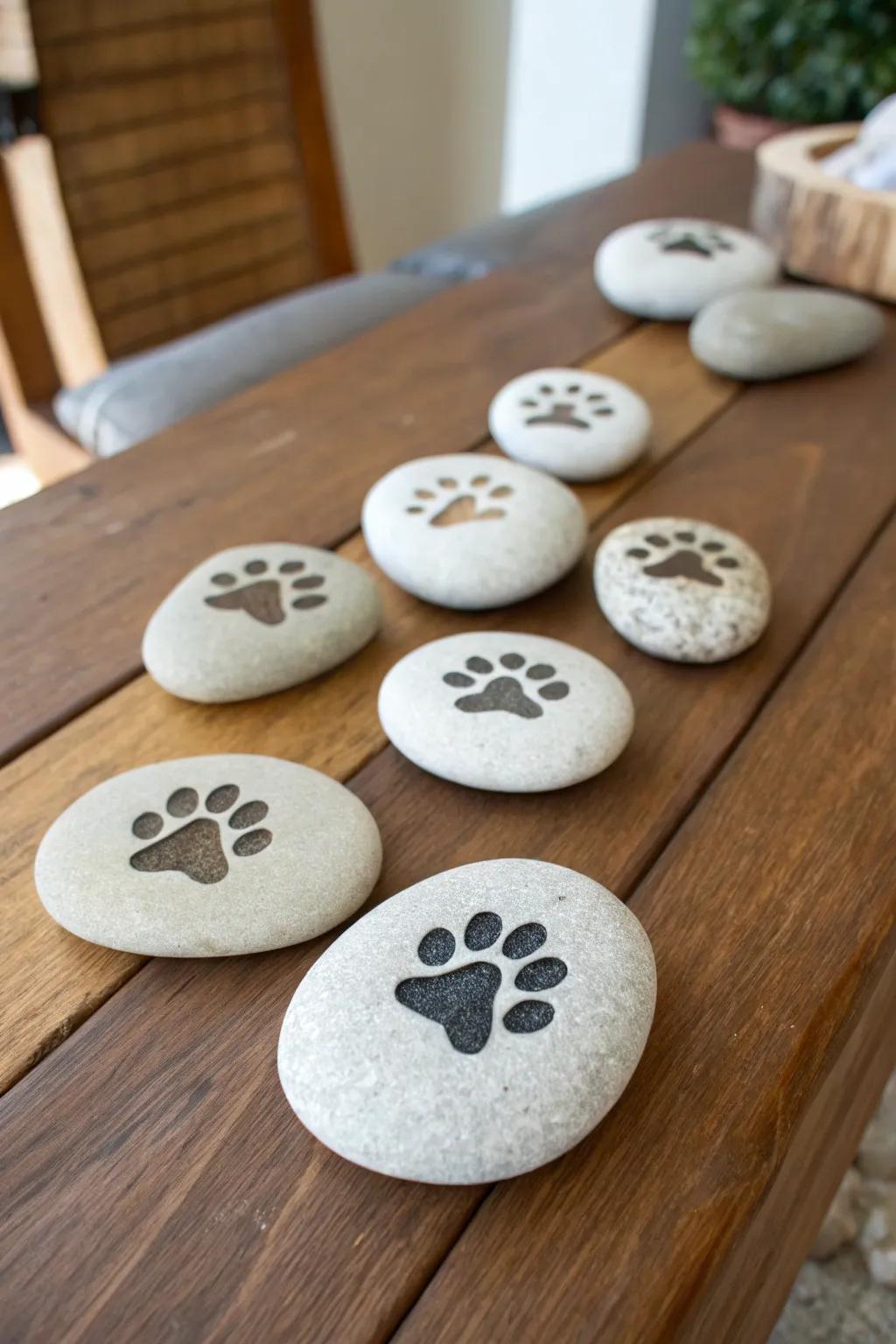 Stones with engraved pet paw prints.