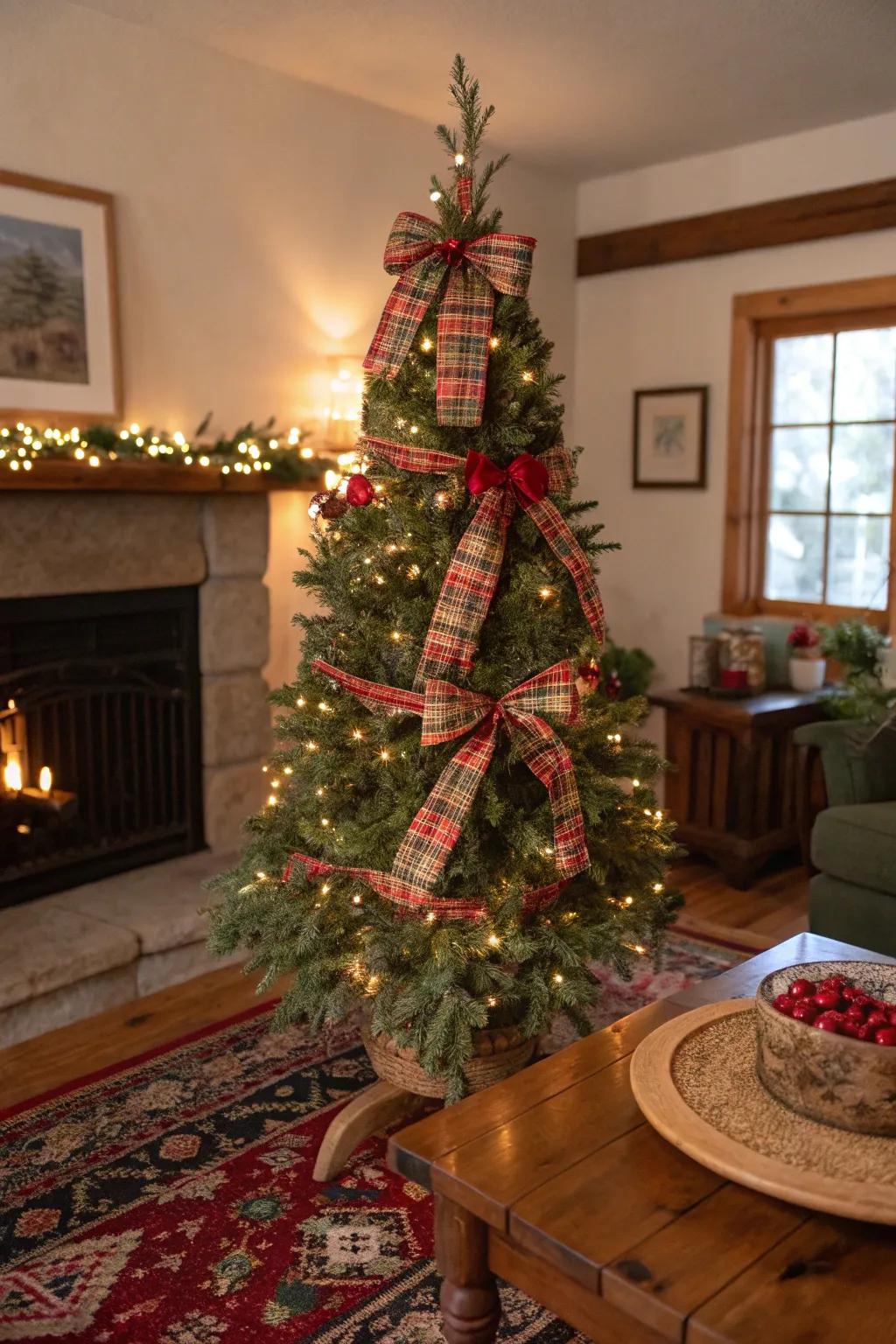 Plaid perfection with ribbons and bows on a pencil tree.