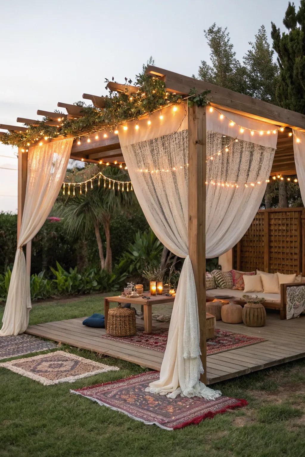 Pergola tents offer a relaxed, bohemian charm.