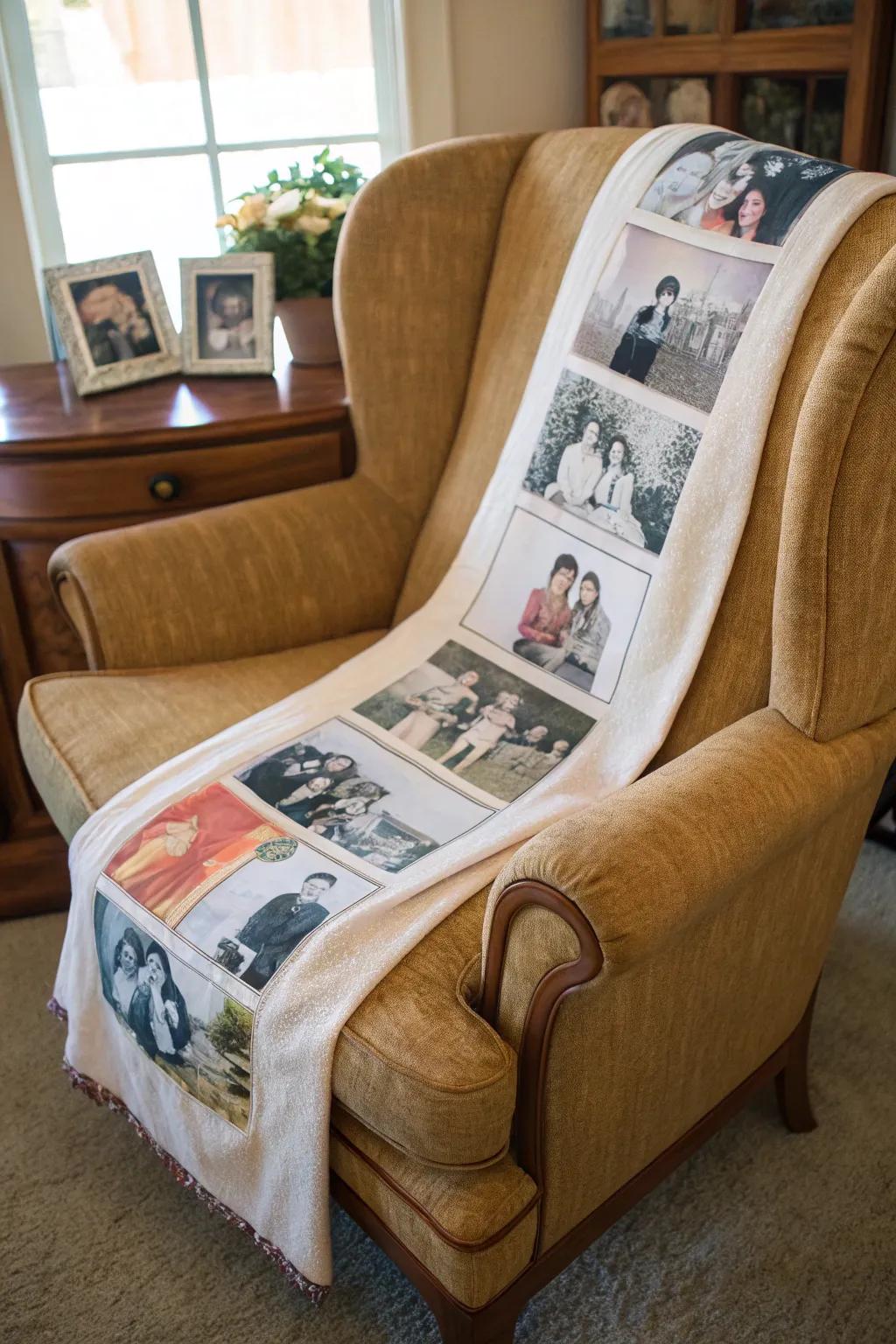 A throw with a timeline of photos, perfect for revisiting cherished memories.