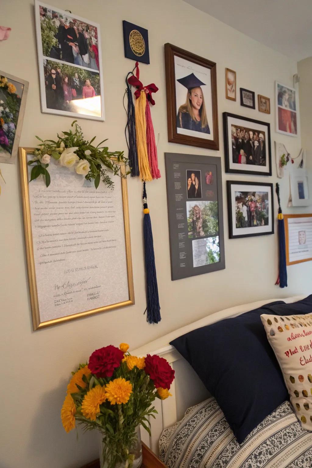 Honor achievements with a commencement photo display.