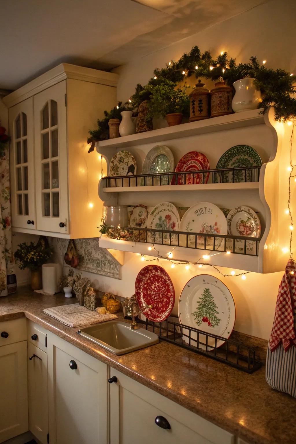 A snug culinary space highlighting a seasonal plate rail exhibition