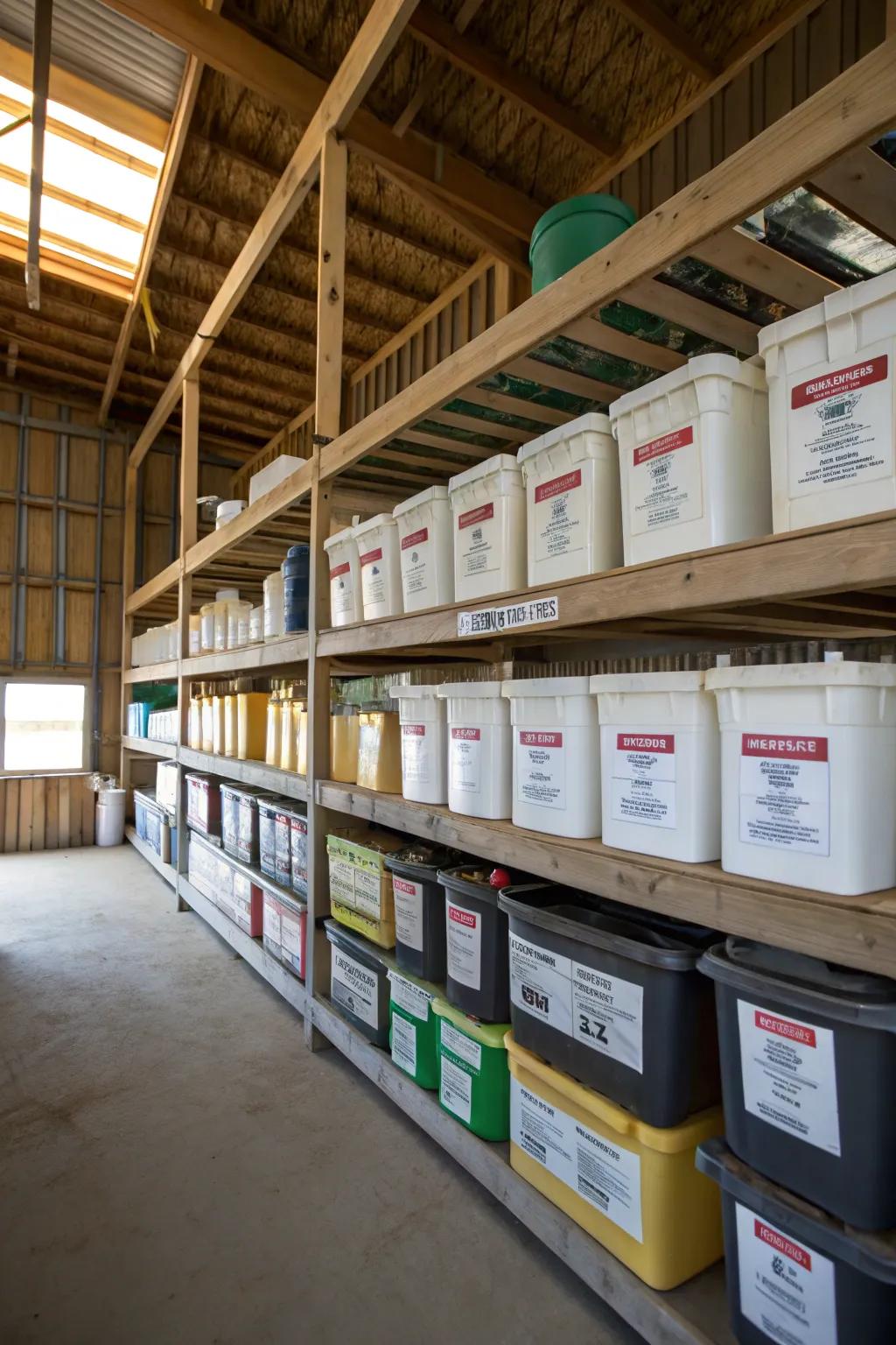 Storage boxes ensure safe and organized chemical storage.