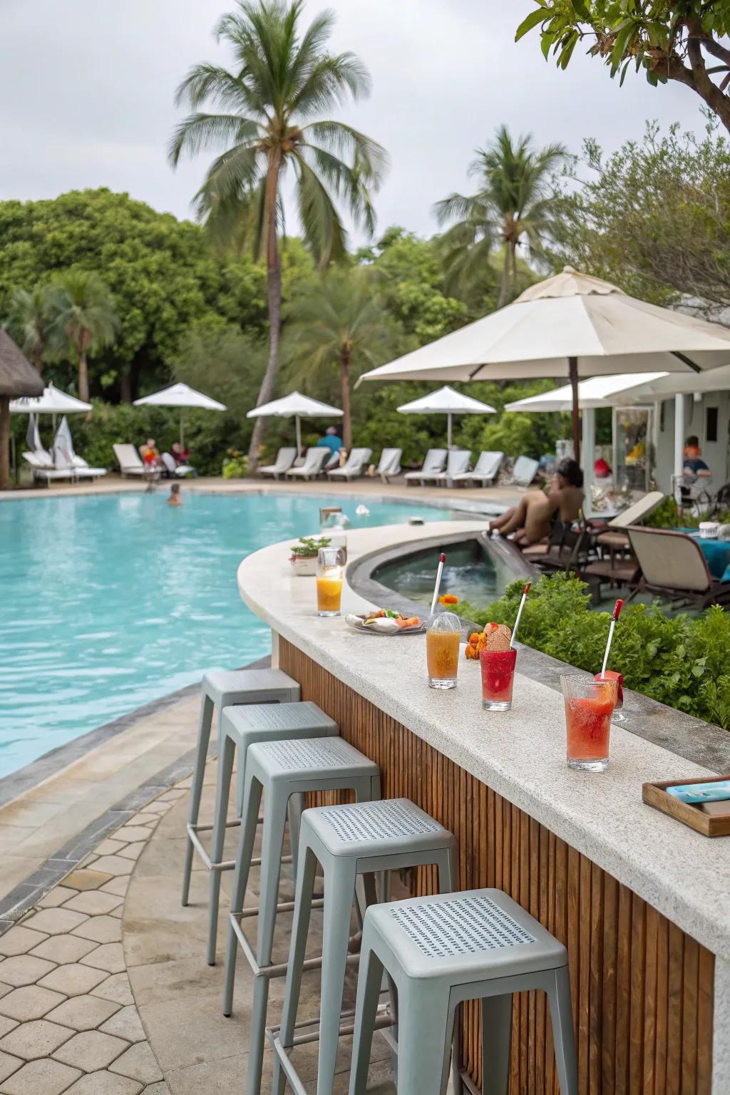 A swim-up bar elevates your pool area into a fun and luxurious spot.