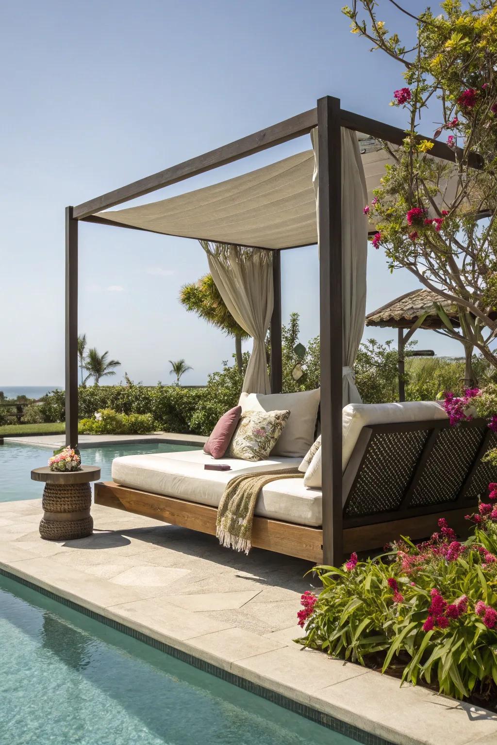 Supreme relaxation with an outdoor daybed by the pool.