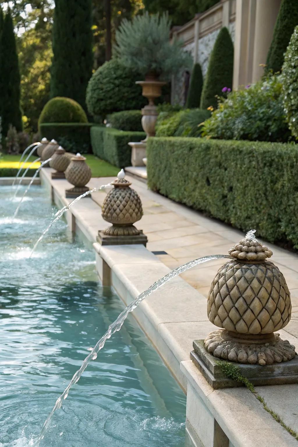 Scuppers and spouts offer customizable water flow designs.