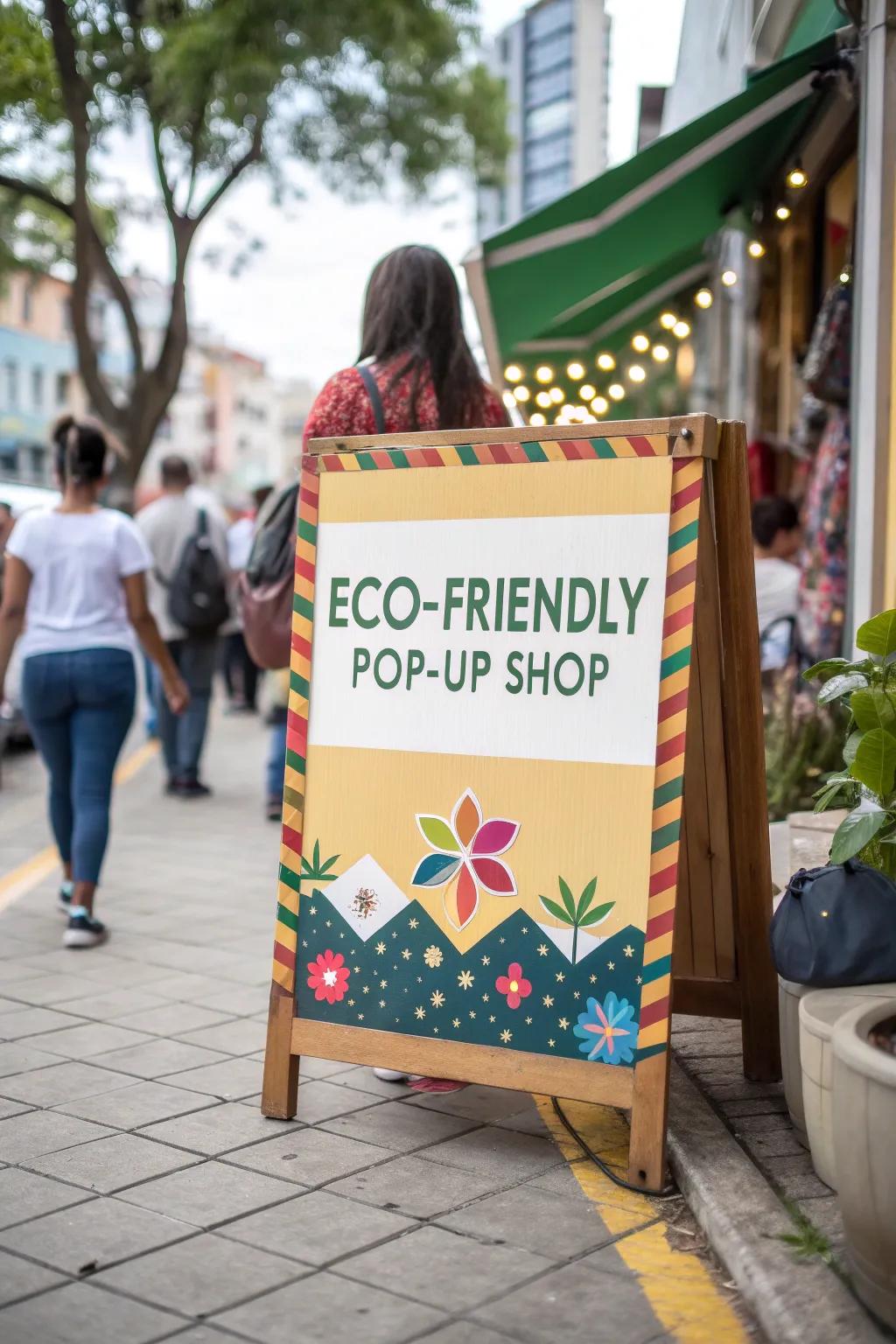 Eco-friendly sign crafted from sustainable materials, showcasing brand values.