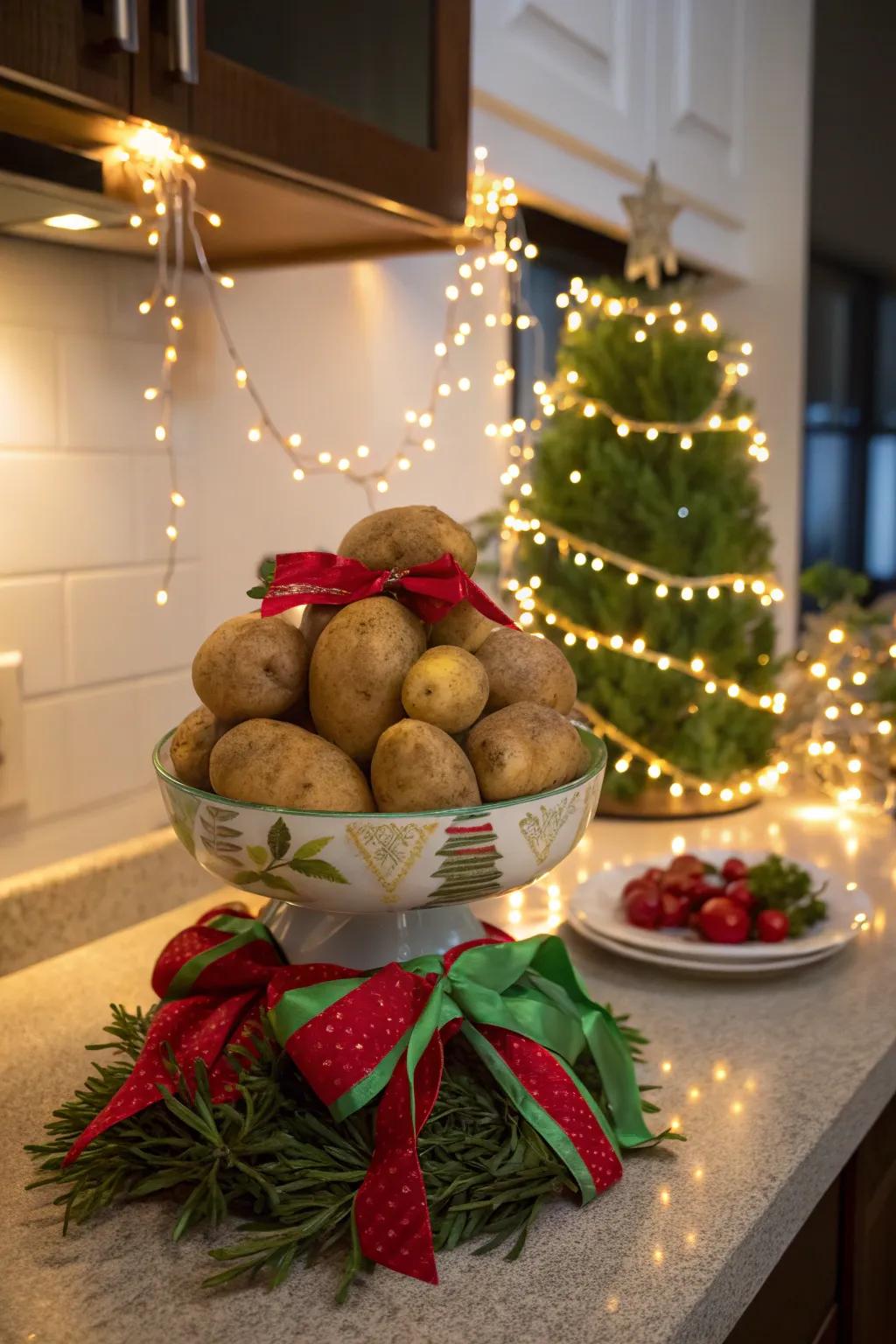 A festive potato exhibit for the holiday season.