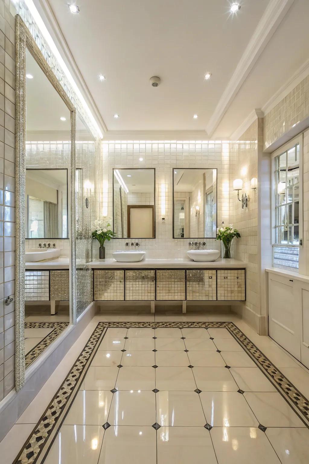 Reflective tiles can make a small powder room feel larger.