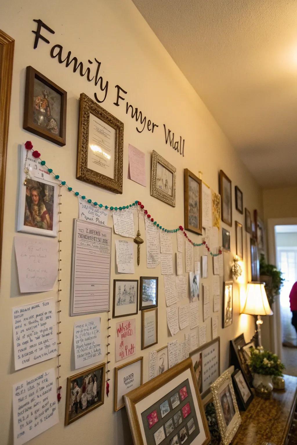 A family devotional display brimming with personal reminders and devotions.