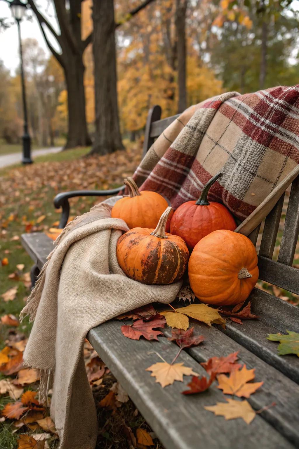 Warm cloth pumpkins for a country touch.