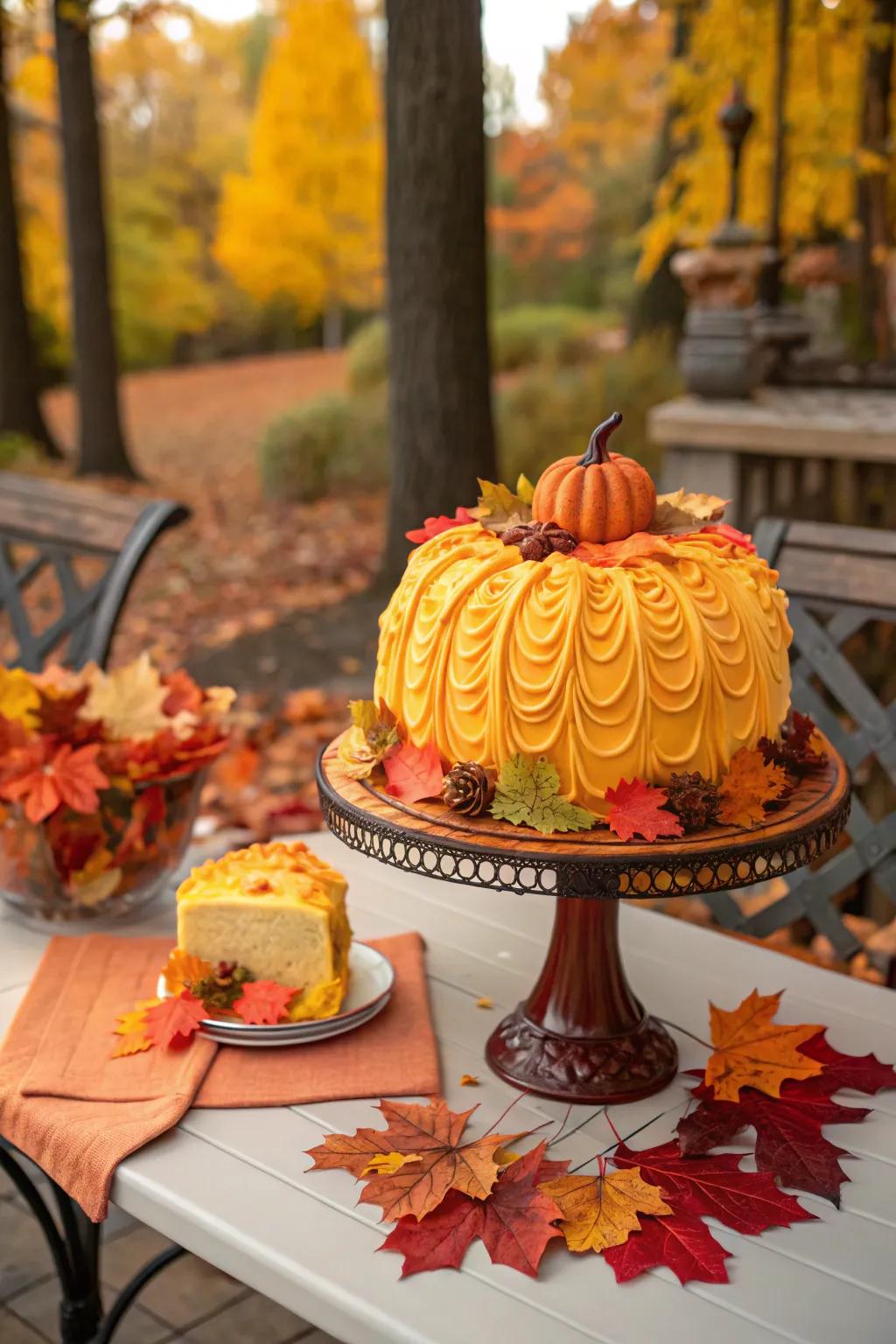 A pumpkin-inspired dessert is both a treat and a decoration.