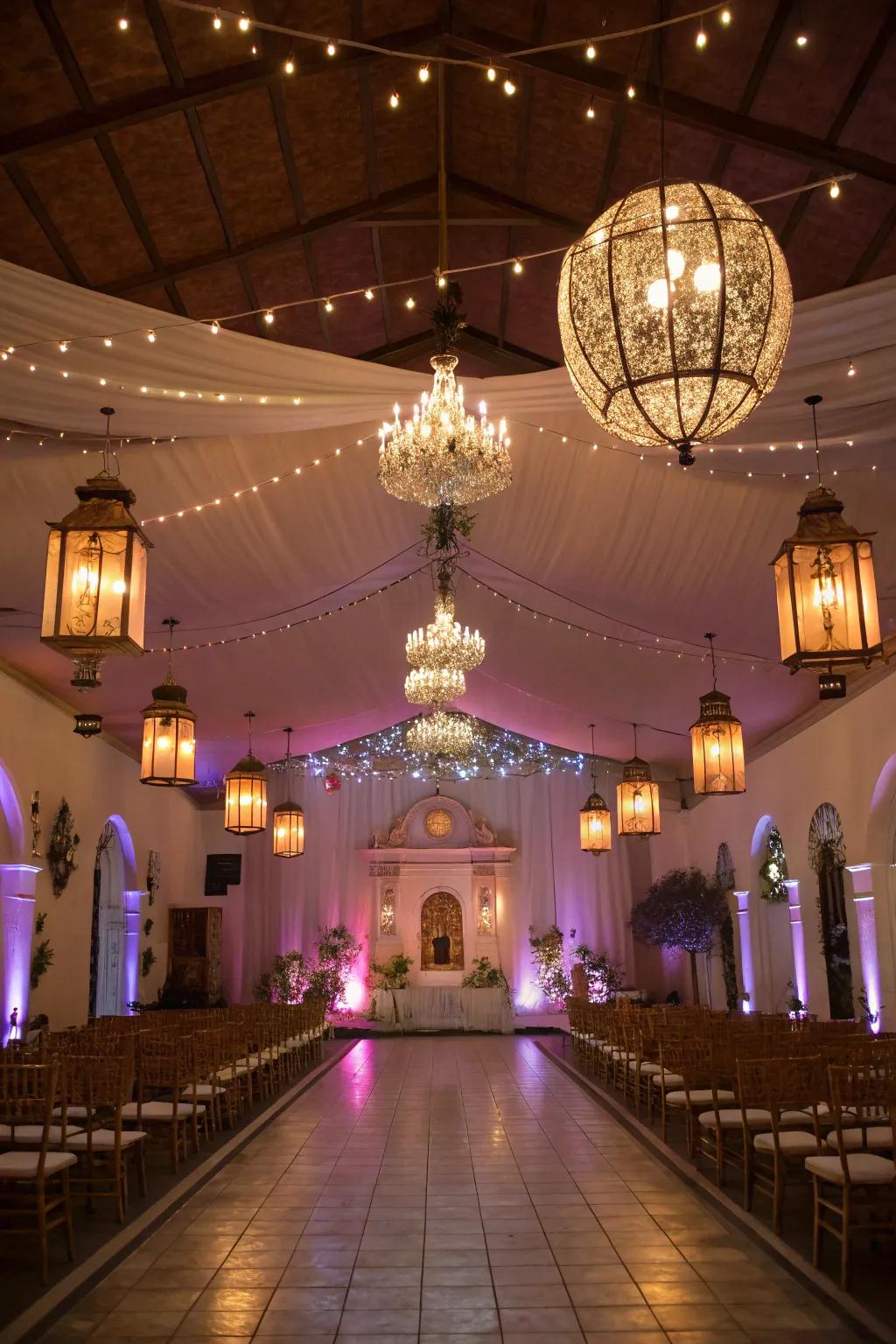 Unique lighting adds glamour to the venue.