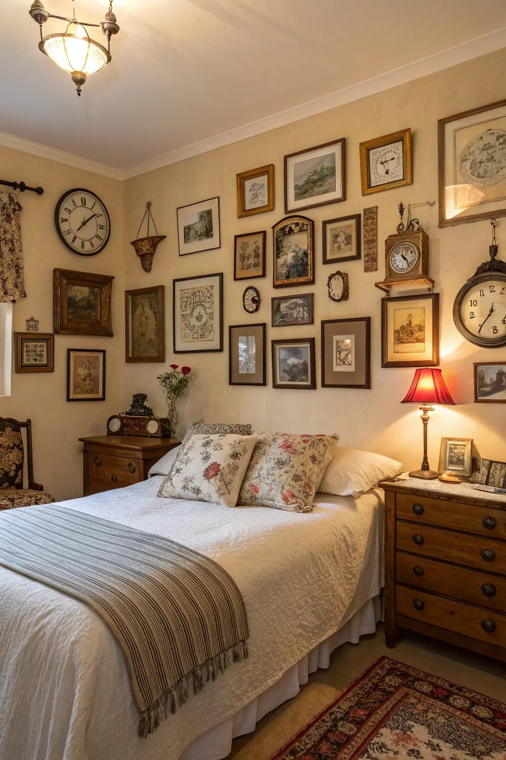 A gallery of time-honored finds adding depth to the bedroom.