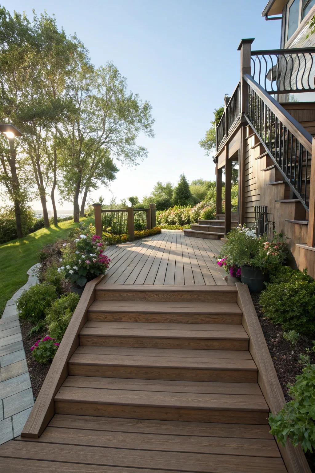 Lend depth with chic deck stairs.