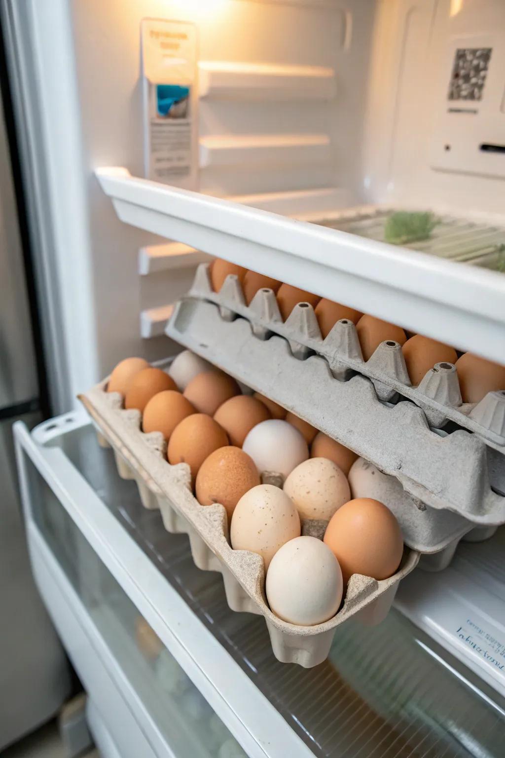 Center shelf is the ideal spot for eggs.