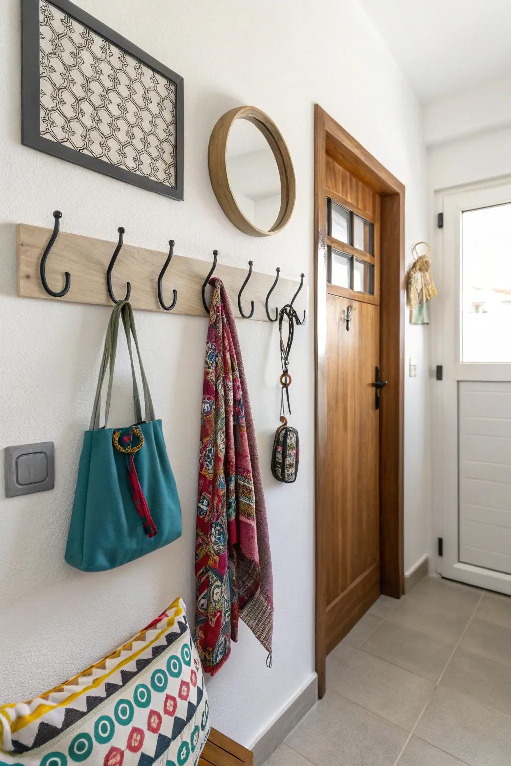 Organize and style using decorative detachable hooks.