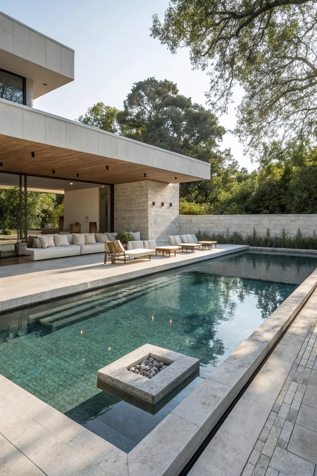 Sunken seating areas create a unique social hub in your pool.