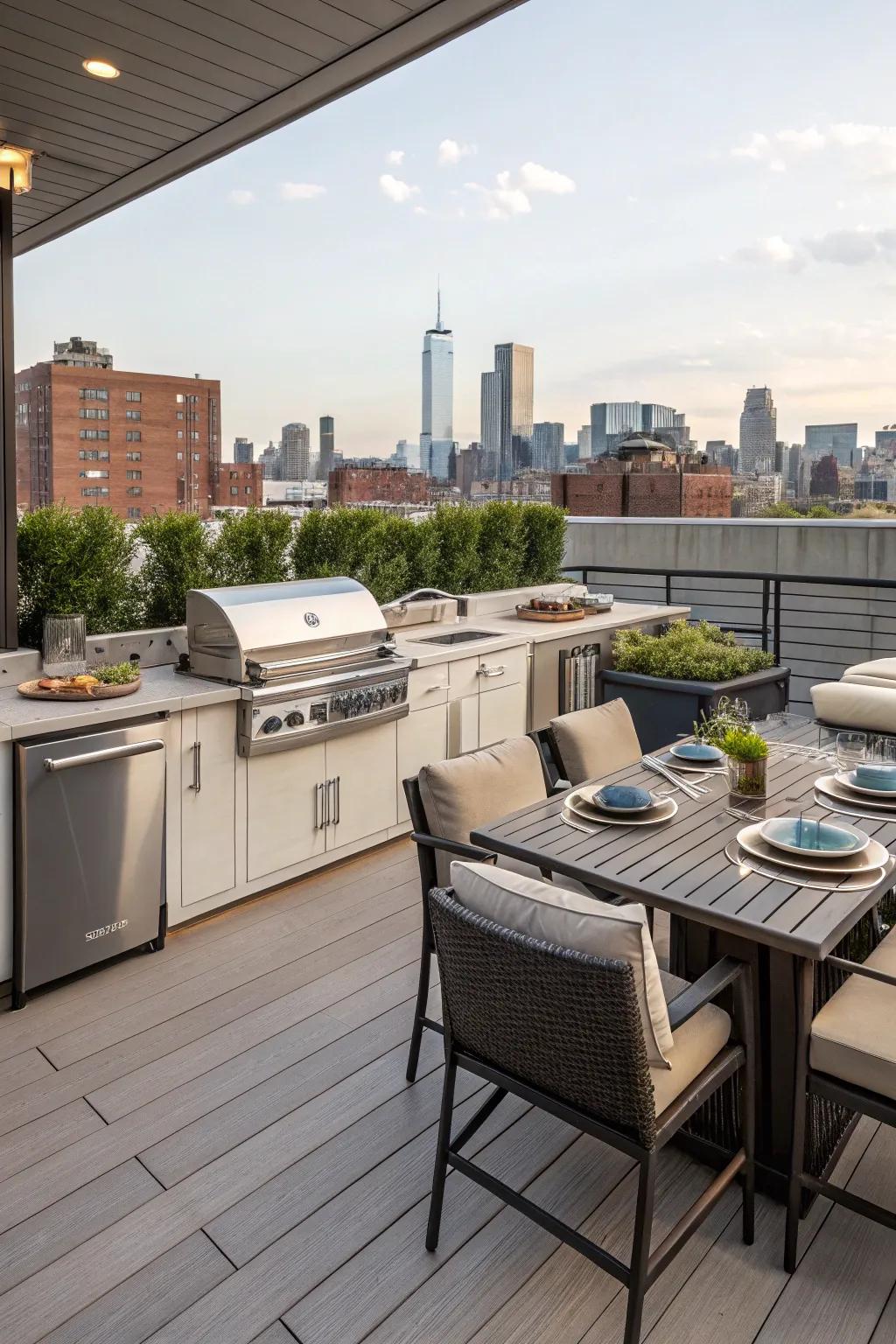 Generate culinary delights atop your terrace by utilizing a comprehensive exterior galley.