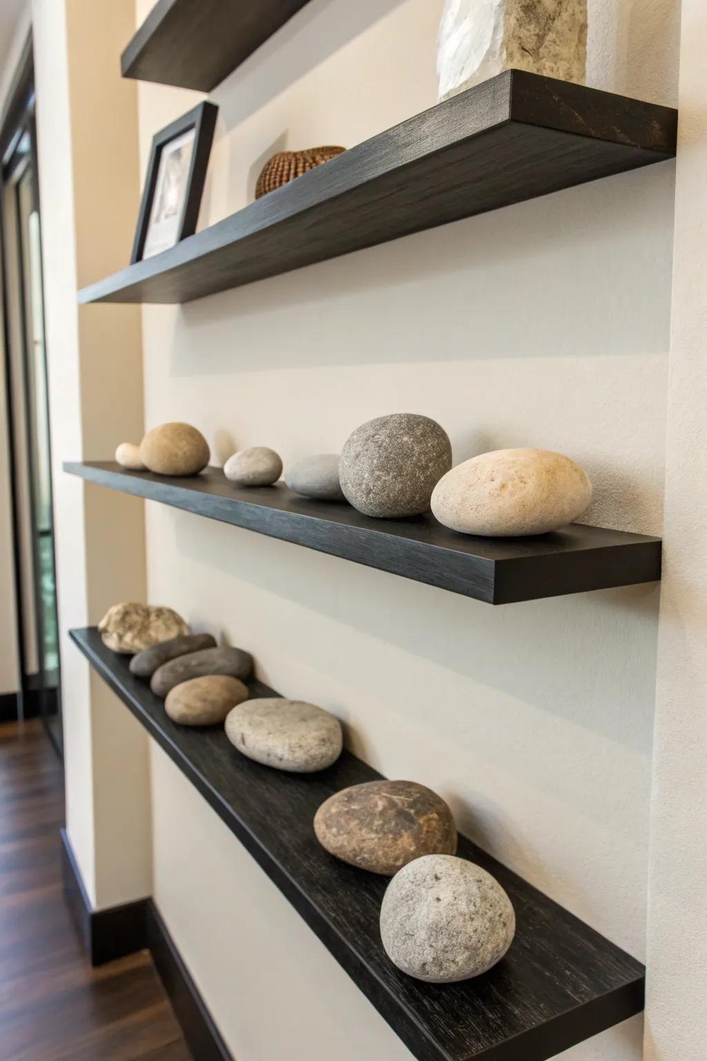 Floating shelves creating a sleek stone display