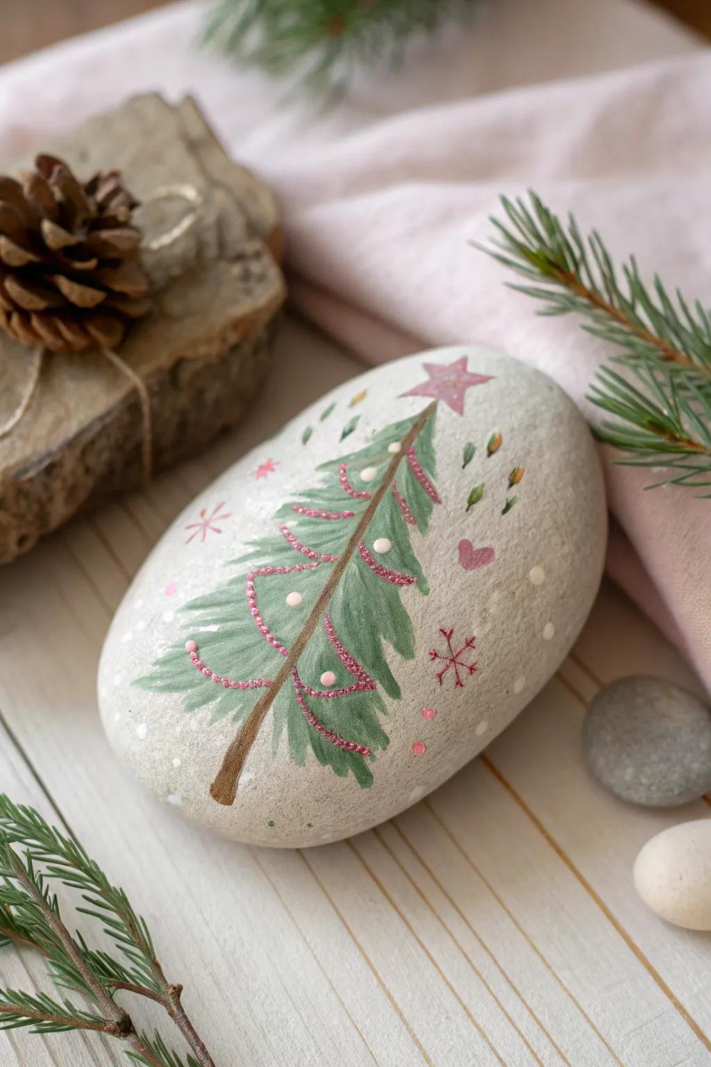 Honor the season with minimalist holiday rock artistry that introduces celebratory charm and natural allure into your abode.
