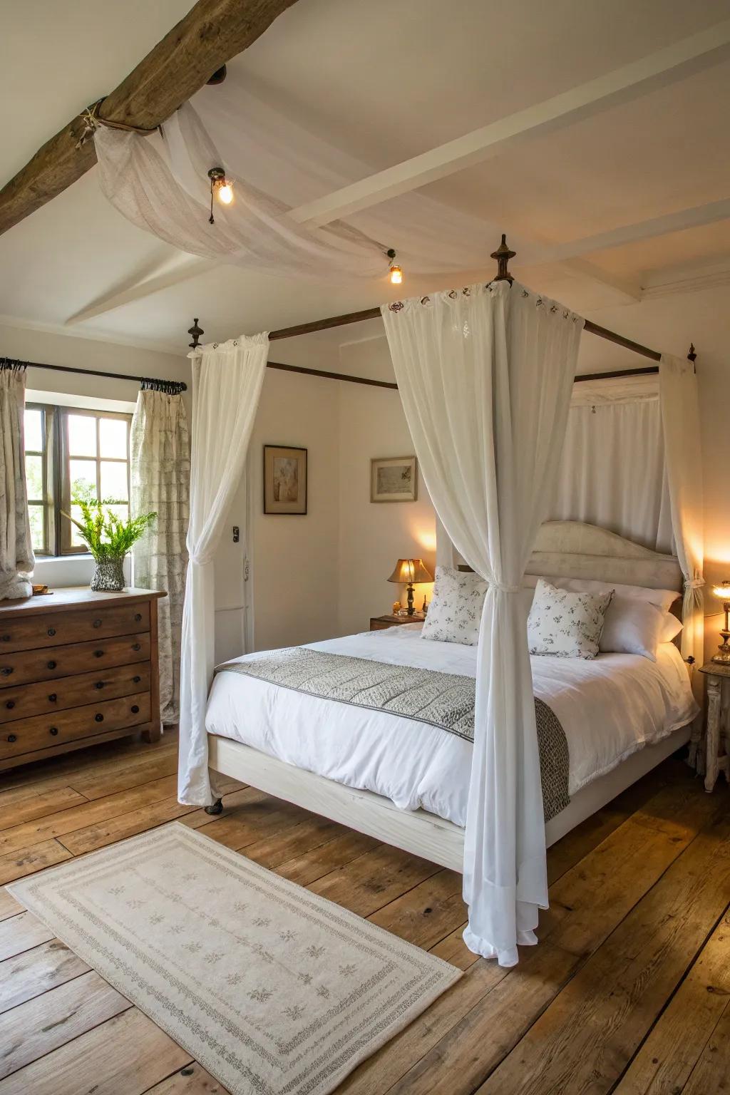 Intimacy and elegance added by a canopy bed.