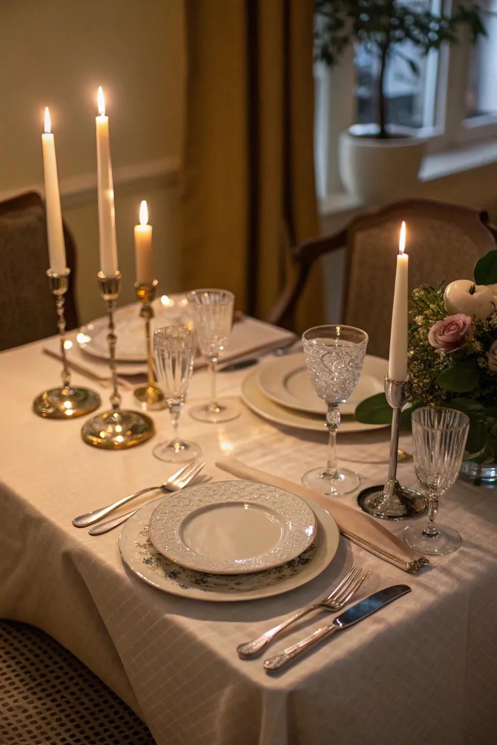 A candlelit dinner offers intimacy in dining.