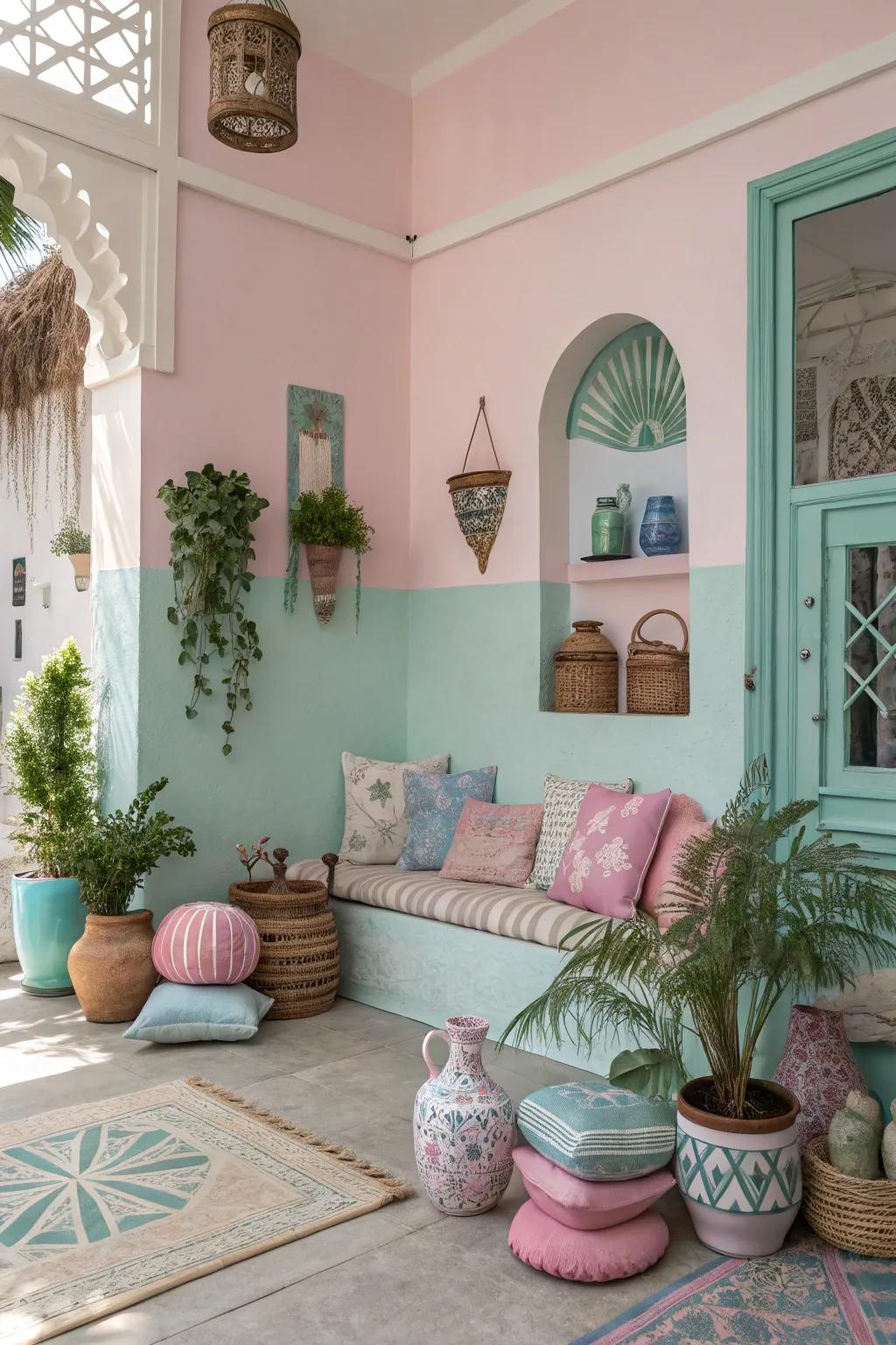 Pastel colors fashion a gentle and dreamy atmosphere.