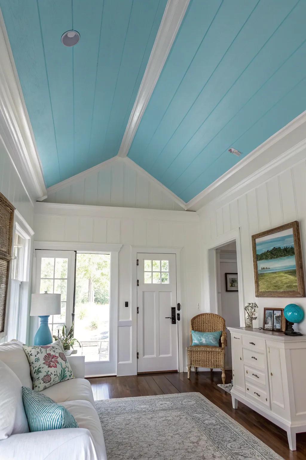 A finished overhead surface incorporates an unexpected design component and unifies the room.