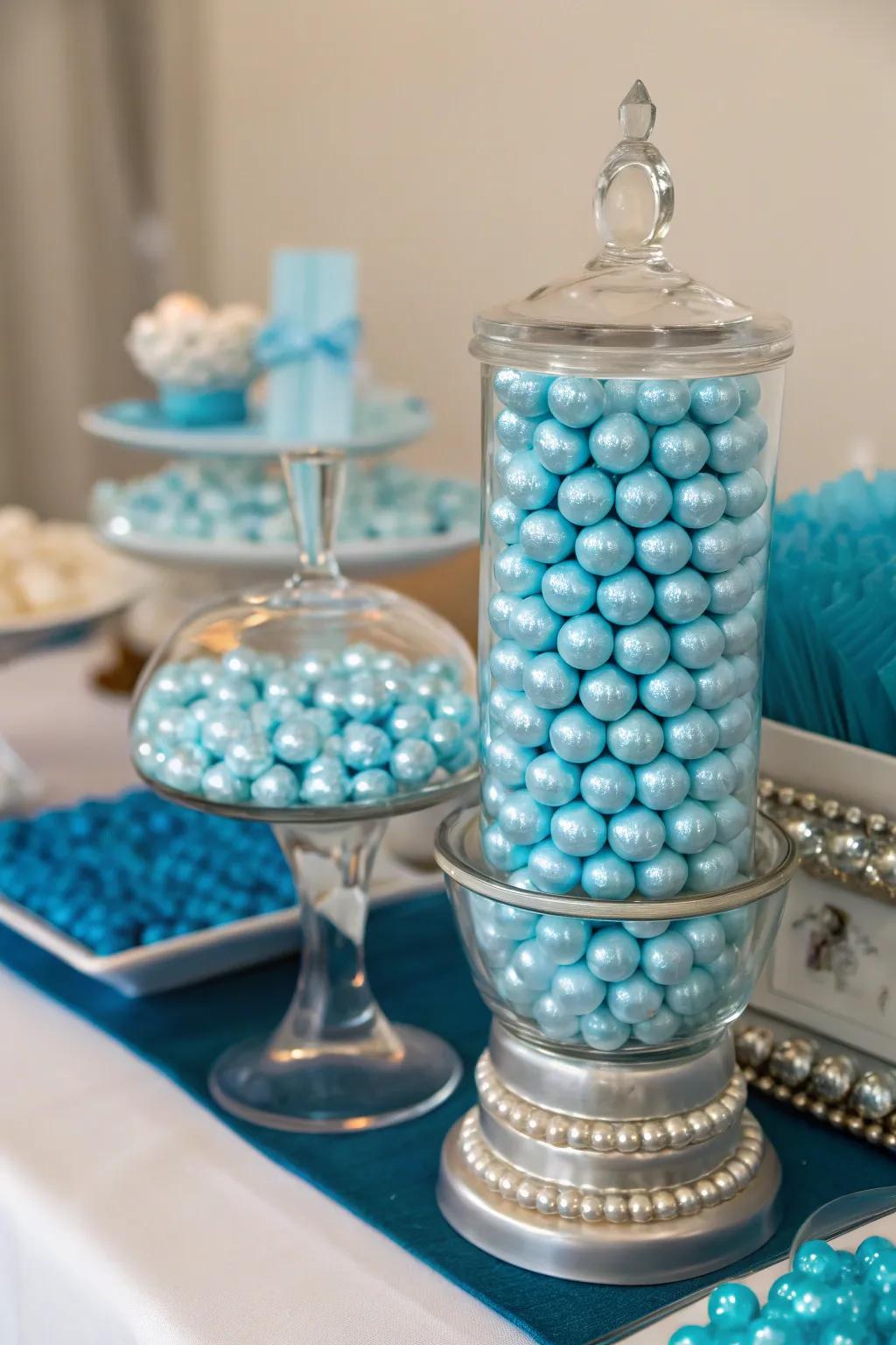 Glistening sweets injecting a stroke of glamour into the arrangement.