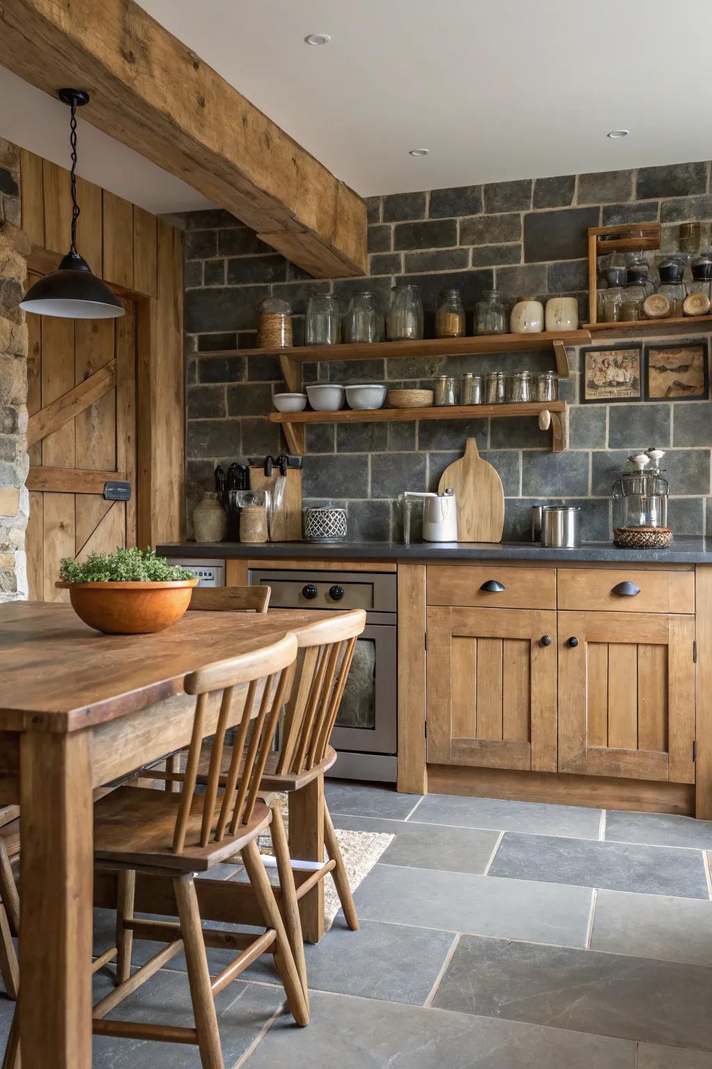 Shingle bricks add a sophisticated countryside charm to the kitchen.