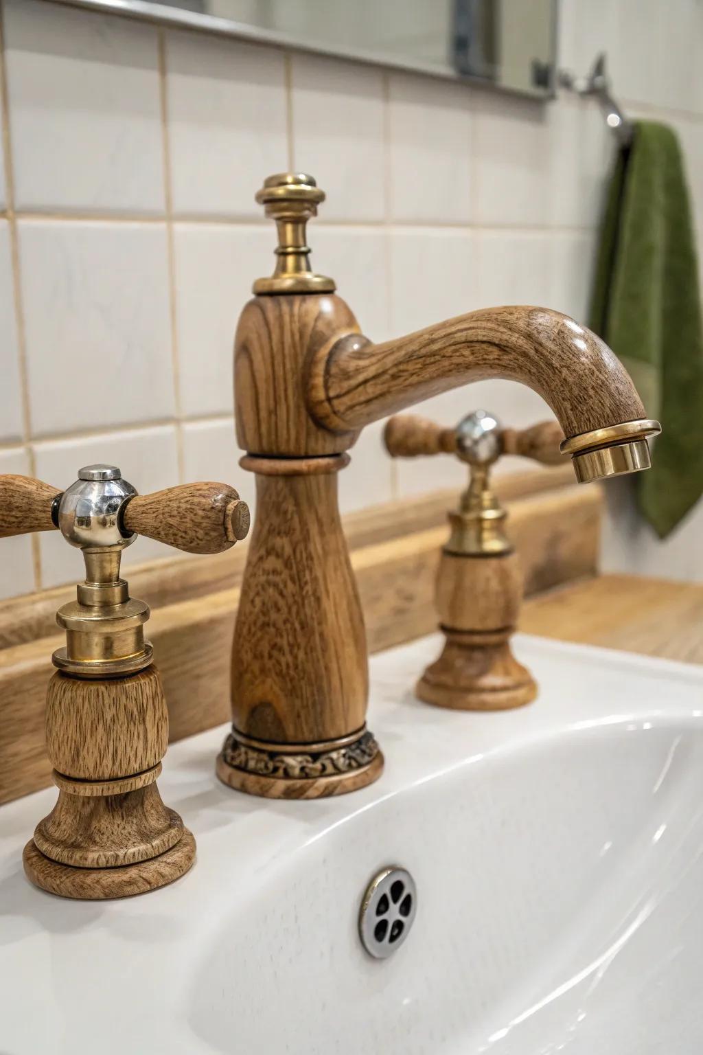 Inventive levers add a creative touch to rustic taps.