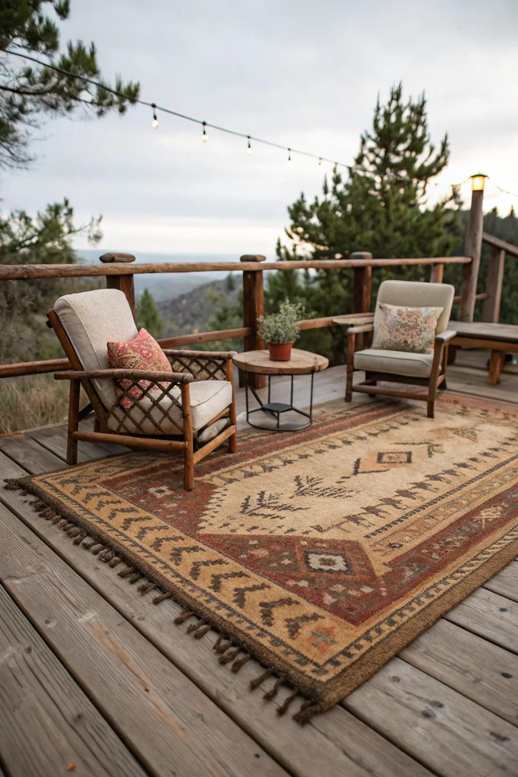 An outdoor covering enhances comfort and flair on this deck.