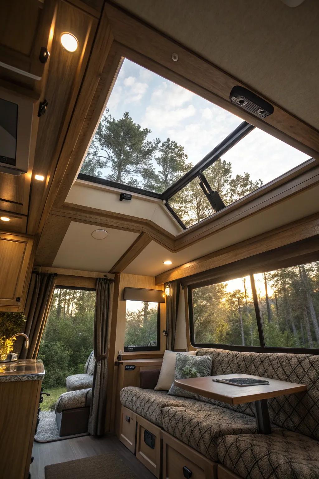 An overhead light introduces the splendor of the sky within.