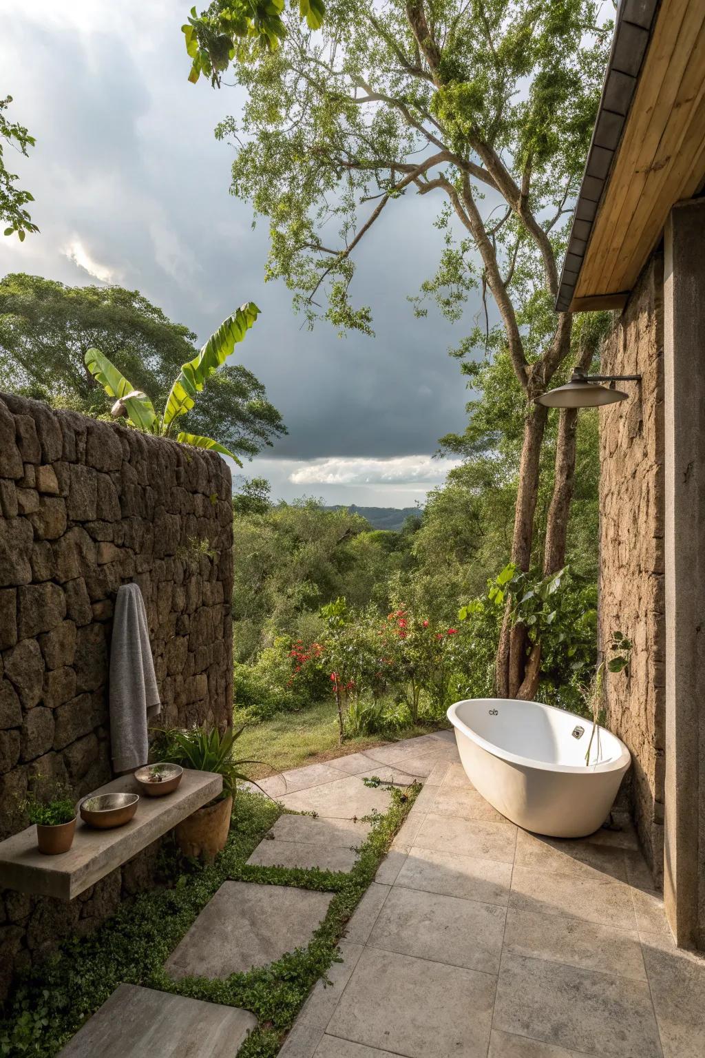 A stone wall setting adds depth and countryside appeal.