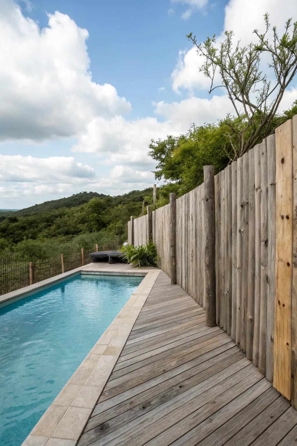 Reclaimed wood panels bringing vintage charm to the poolside.