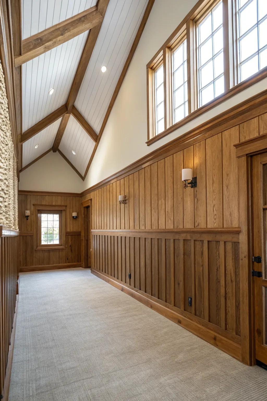 Vertical panels in wainscoting create an illusion of greater height.